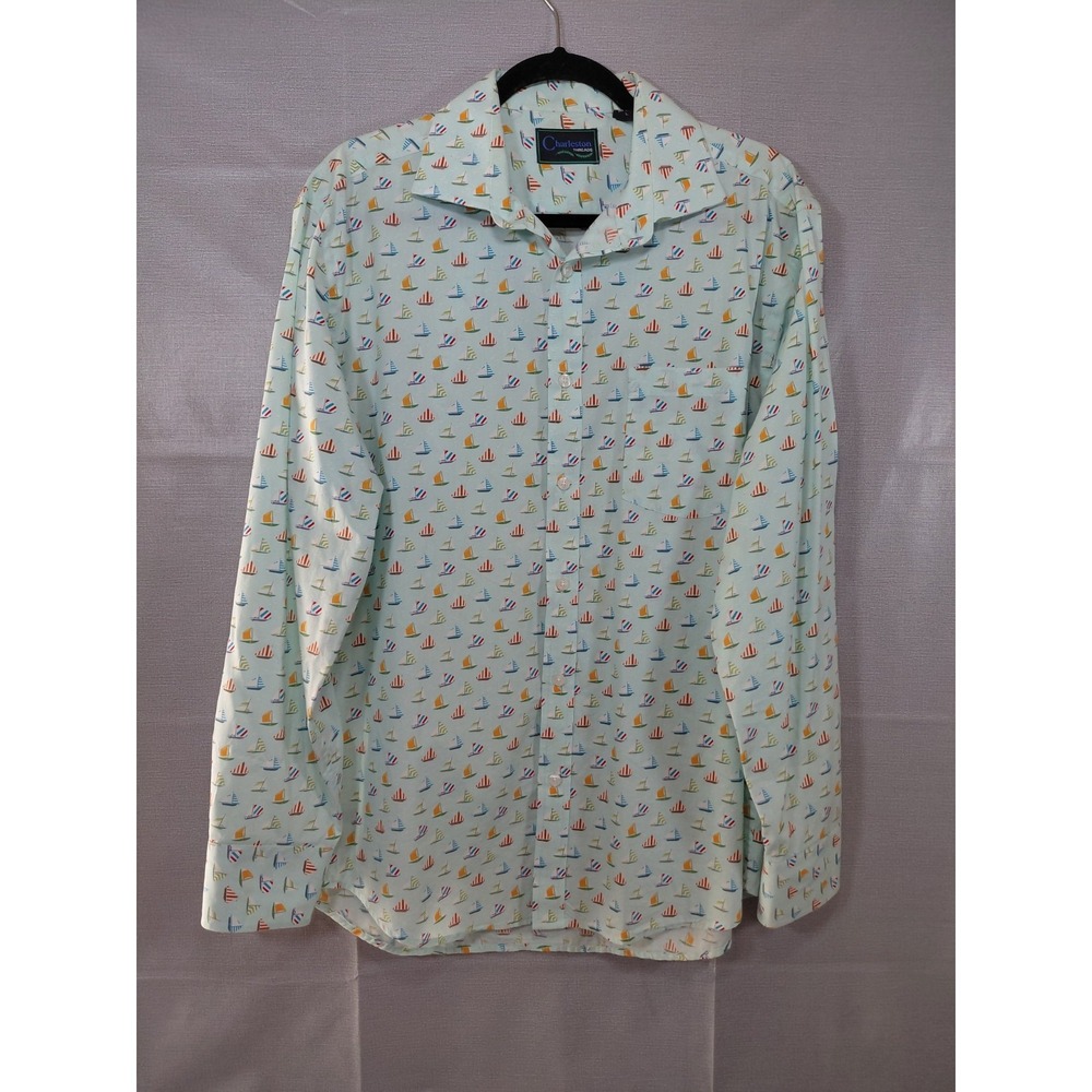 Charleston Threads Nautical Sailboat Print Button Up Shirt LG Long Sleeve